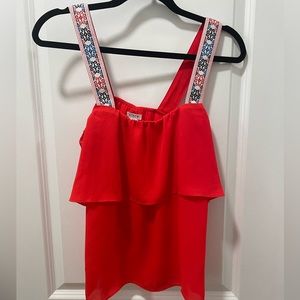 J Crew Orange/Red Tiered Tank with Embroidered Straps size small EUC